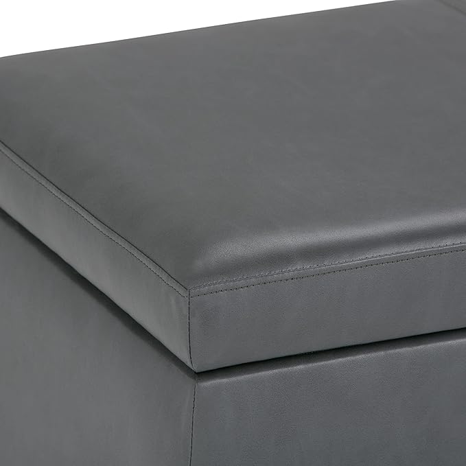 SIMPLIHOME Avalon Storage Ottoman Bench - 48 inch Wide Upholstered Vegan Leather Rectangular Lift-Top Ottoman in Stone Grey, Contemporary Storage Bench for Living Room with High-Density Foam