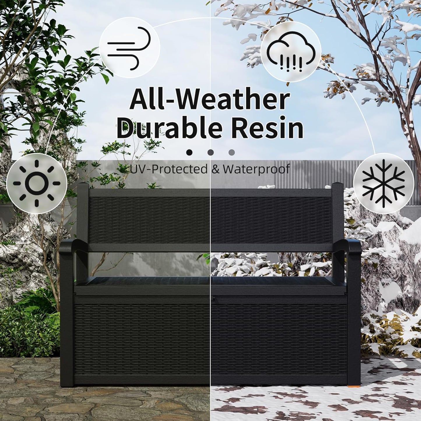 80 Gallon Storage Bench Deck Box Waterproof Lockable,Outdoor Storage Furniture for Patio,Garden and Porch,Tools and Cushions（Black）