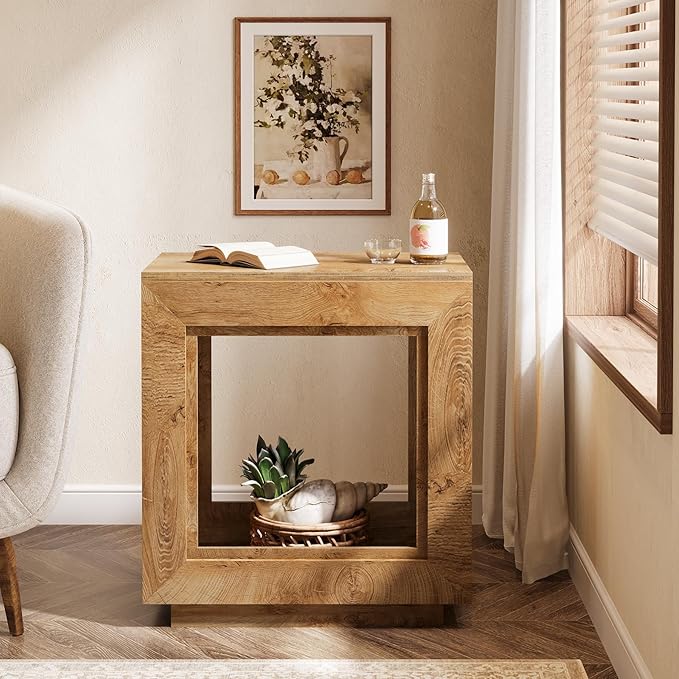 Tribesigns Rustic Brown End Table, 24" Side Table with Storage Shelf, Farmhouse Style Nightstand Bedside Table (1, Natural)