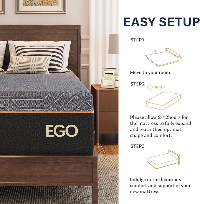 MLILY EGOHOME 14 Inch King Mattress, Copper Gel Memory Foam Mattress for Pain Relief, Therapeutic Mattress in a Box, CertiPUR-US Certified, Fiberglass Free Medium Mattress, Black