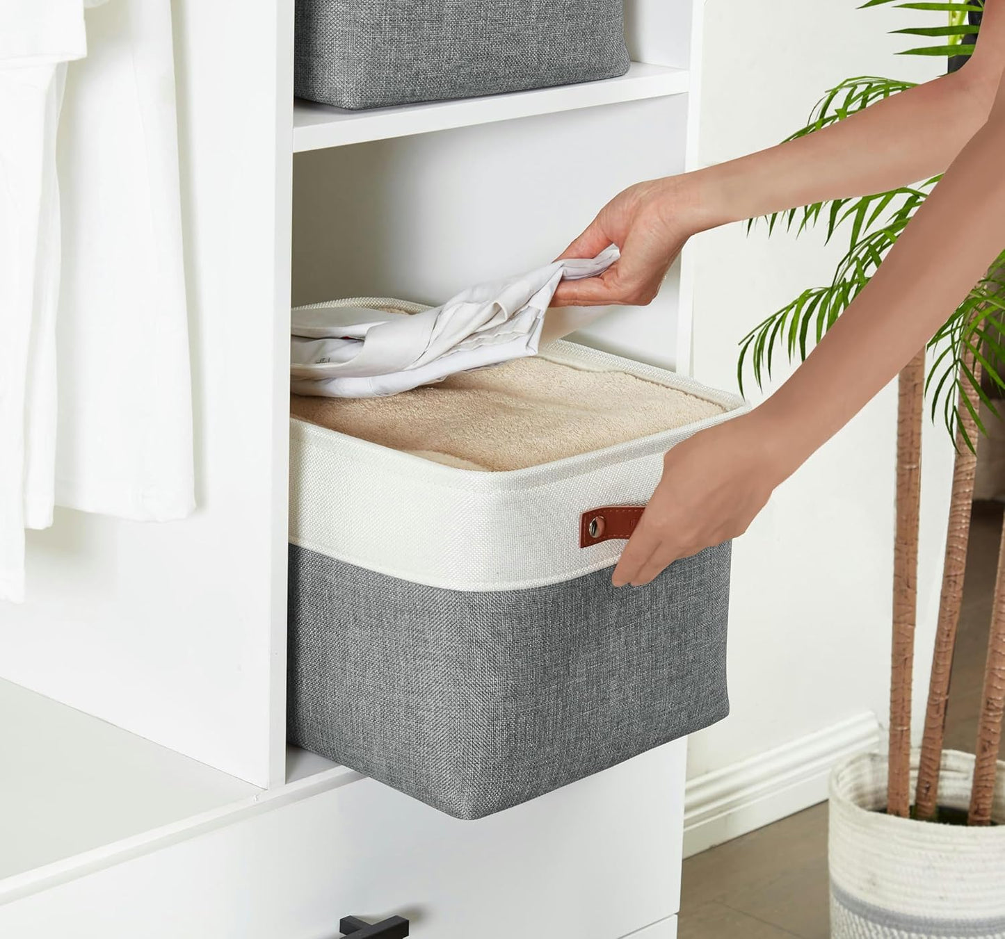 DECOMOMO Storage Baskets for Shelves - Fabric Closet Organizers and Storage Bins, Perfect Baskets for Organizing Closet Toys Nursery (Slate Grey and White, XL - 3 Pack)