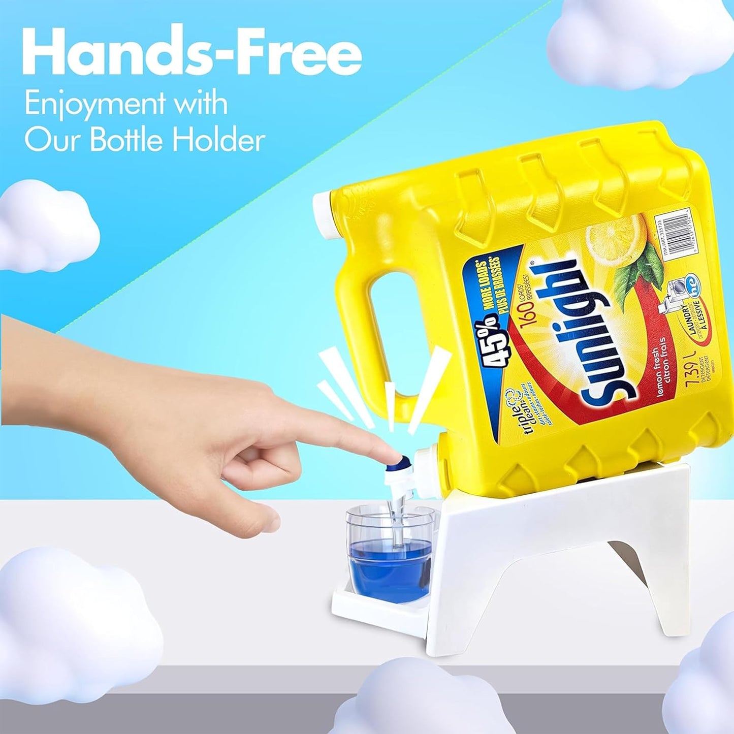 TidyFriend 2 Pack Laundry Detergent Dispenser with Tray & Strap, Laundry Soap Dispenser with Non-Slip Rubber Feet for Washing Room Organization, Easy Pour (White)
