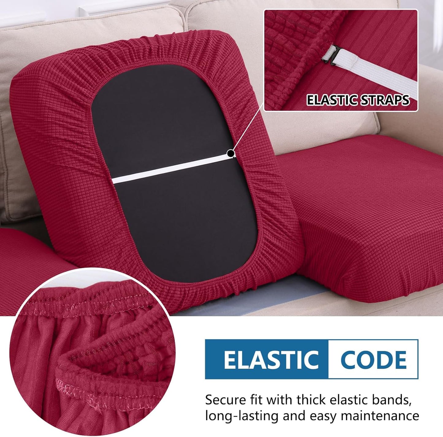 hyha Waterproof Couch Cushion Covers for Pets, Non Slip Sofa Seat Cover for Dogs Washable, Soft Thick Stretch Jacquard Fabric, Sofa Slipcovers with Elastic Bottom (1 Piece for Backrest M, Wine Red)