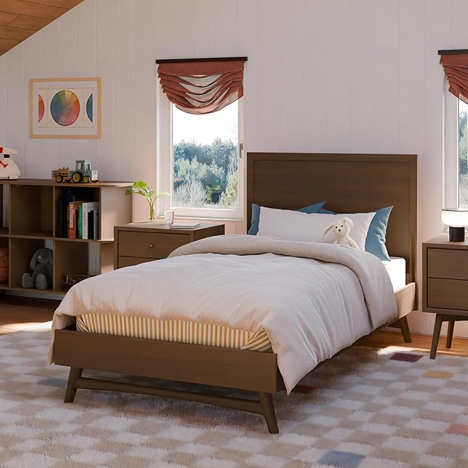 Babyletto Palma Twin Bed for Kids - GREENGUARD Gold Certified - Solid Wood Twin Bed Frames with Headboard - No Box Spring Needed - Stylish Furniture for Boys & Girls Room/Guest Room - Natural Walnut