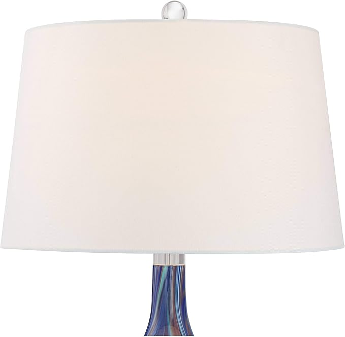 Possini Euro Design Taylor Modern Table Lamp with USB Charging Port 29" Tall Blue Art Glass Tapered White Fabric Drum Shade for Living Room Bedroom House Bedside Home Office (Color May Vary)