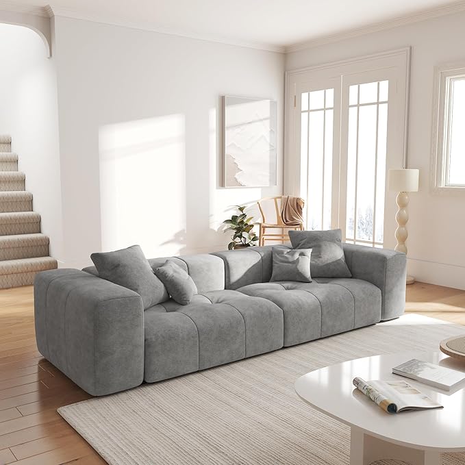 JACH 2 Seater Sofas Sectional Couches, Modern Love Seat Office Couch, Loveseat Modular Couch, Cozy Sleeper Sofa for Apartment, Bedroom, Living Room (Linen Fabric, Grey)
