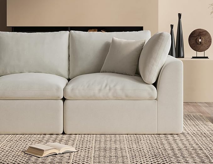 Oversized Cloud Sectional Couches for Living Room, Boneless U Shaped Couch with Ottoman, 4 Seater Modular Sectional Sofa, Warm White