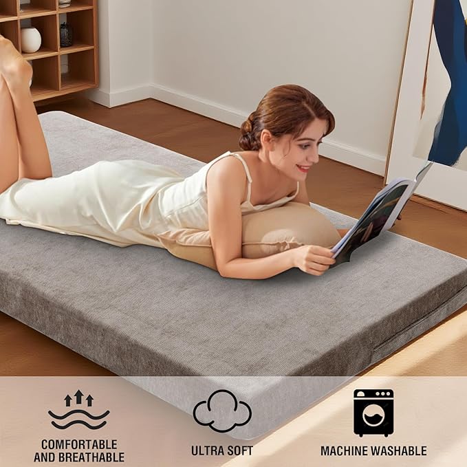 H.VERSAILTEX Full Size Armless Futon Mattress Covers for Traditional Japanese Futon Mattress Soft Chenille Couch Slipcovers Floor Mats Sofa Protector Zippered Sleeper Sofa Cover,Taupe