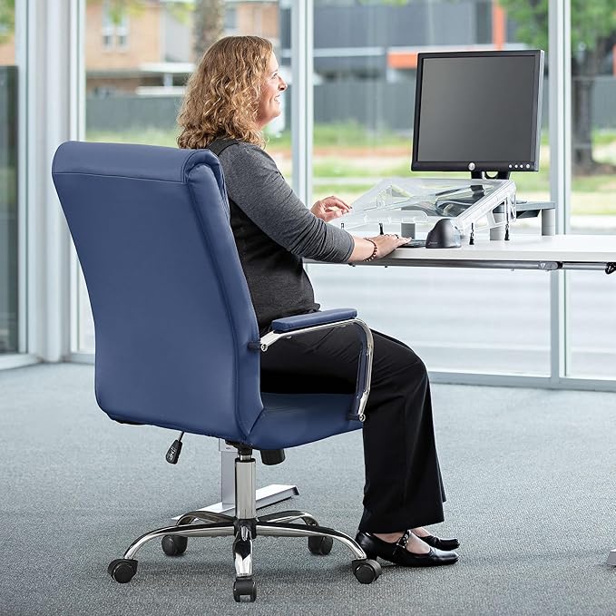 Modern Office Desk Chair, Conference Room Chairs, High Back Ergonomic Home ofiice Chair, Adjustable Height Swivel Executive Computer Chair with Padded Seat and Armrest (Blue)