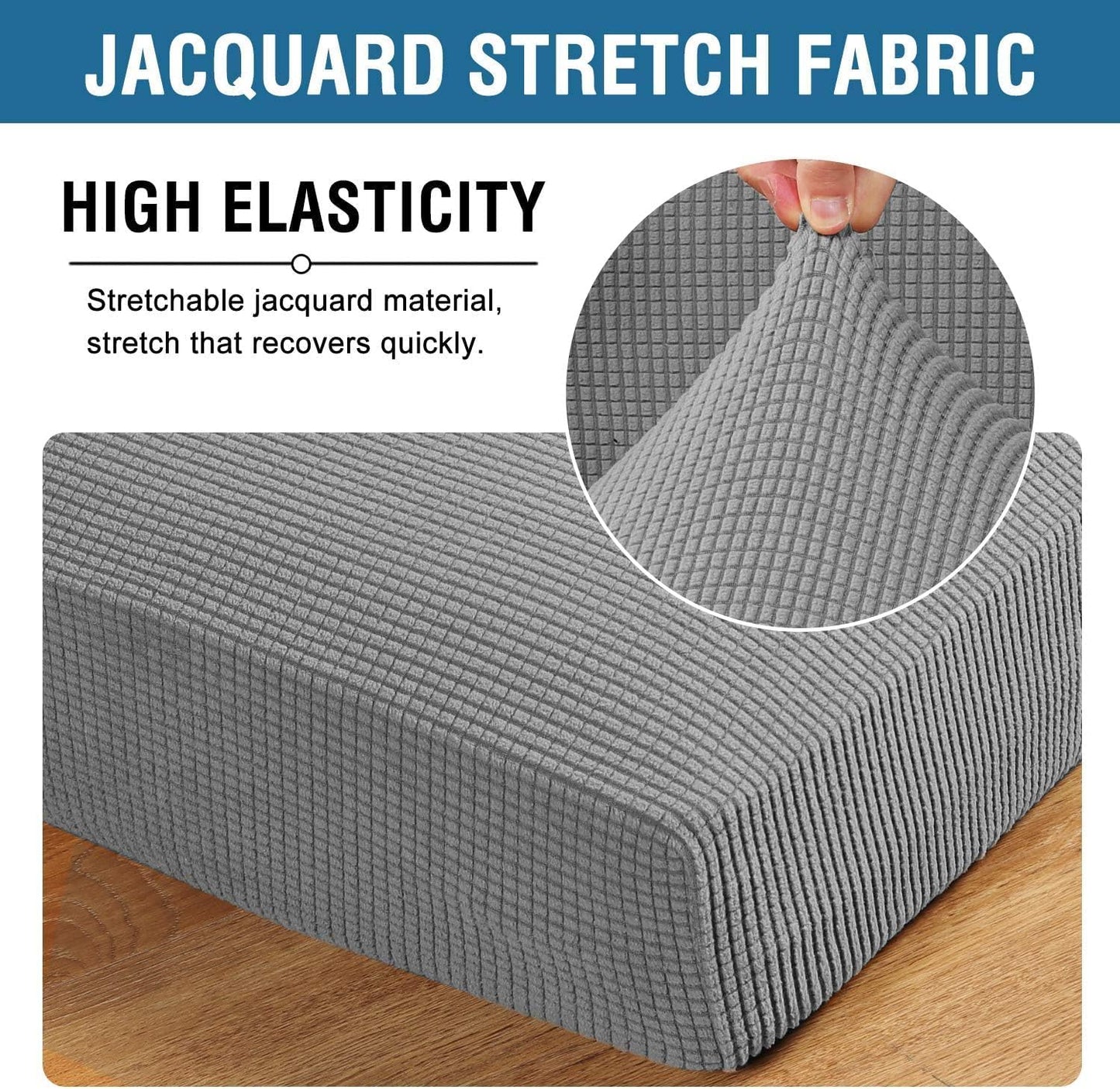 H.VERSAILTEX Super Stretch Individual Seat Cushion Covers Sofa Covers Couch Cushion Covers Slipcover Sets Thick Jacquard Textured Twill Fabric (1 Piece Chair Cushion Cover, Dove)