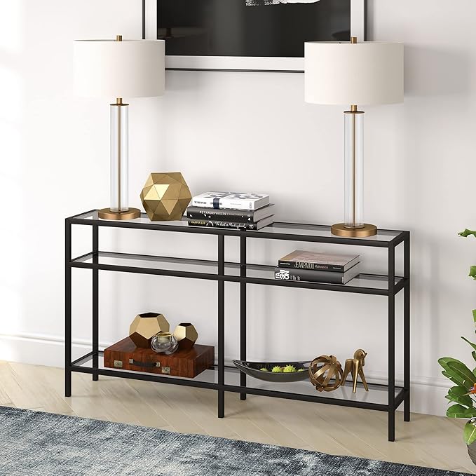 Henn&Hart 55" Wide Rectangular Console Table in Blackened Bronze, Entryway Table, Accent Table for Living Room, Hallway