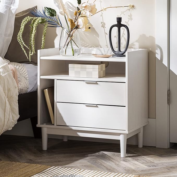 Walker Edison Blythe Mid-Century Modern Tray-Top Storage Nightstand 25 Inch White