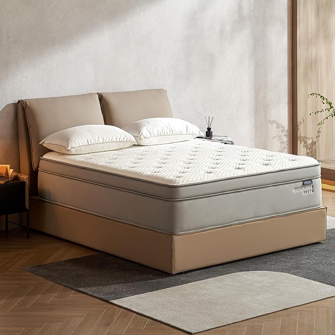 EPITEX Silverluxe Elite Queen Hybrid Mattress, 14 Inch Gel Memory Foam Queen Size Mattress in a Box, Individual Pocket Spring for Low Motion Transfer, Medium Firm Mattress, Gray