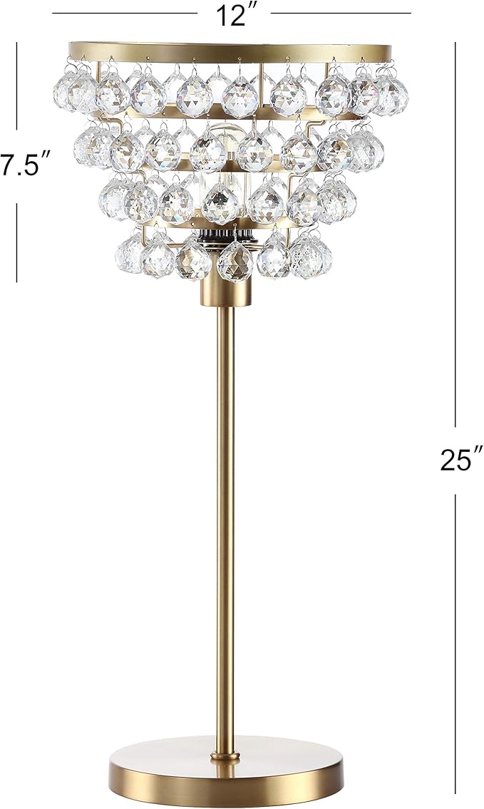 JONATHAN Y JYL9004B Buckingham 25" Crystal/Metal Table Lamp Modern Contemporary Bedside Desk Nightstand Lamp for Bedroom Living Room Office College Bookcase, Brass Gold