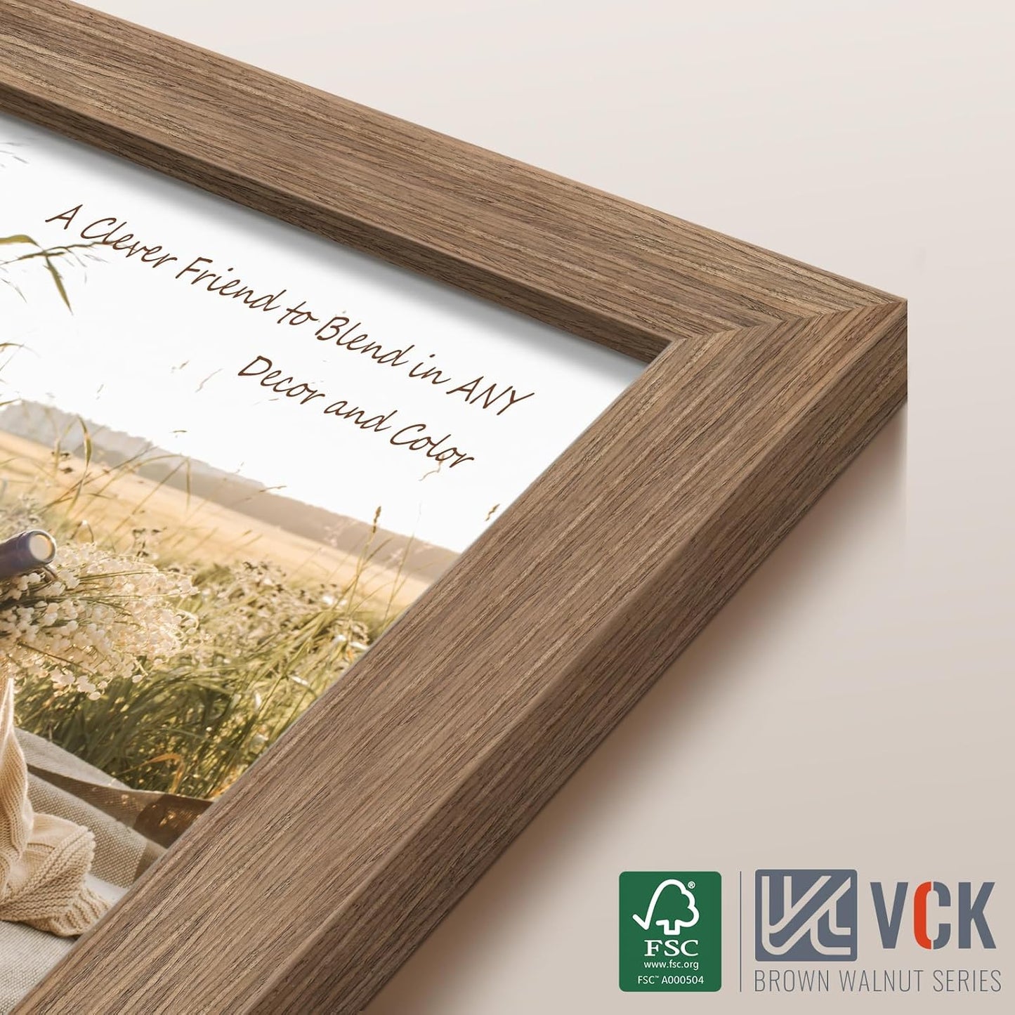 VCK 13x19 Picture Frame 3 Pack - Brown Walnut, Natural Textured Solid Wood Frame, Wall Gallery Frame