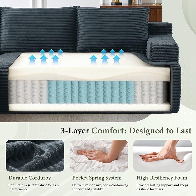 96''Sectional Couches for Living Room,Modern Modular Sectional Sofa,Upholstered Boneless Couch with Pockets,Comfy Cloud Couch with L Shaped Chaise(Dark Grey, 96''W Left Facing Chaise)