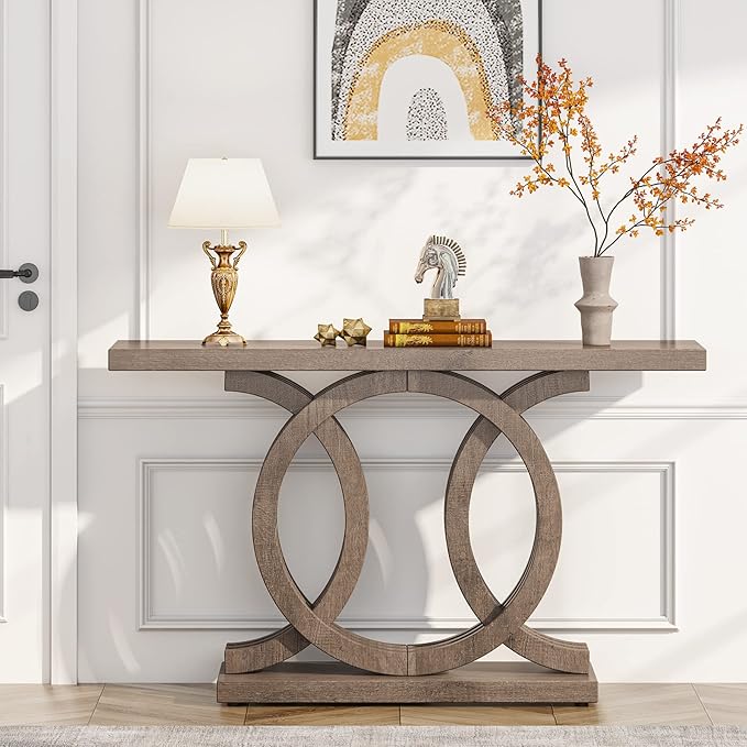 Tribesigns 55 inches Console Table with Unique Base, Vintage Wooden Entryway Sofa Table, Unique Long Accent Hallway Table for Decoration and Organization (Brown)