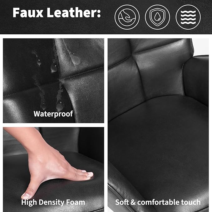 Modern Dining Room Chairs, Mid Century Faux Leather Kitchen Chairs with Back Support and Metal Legs, Accent Upholstered Dinner Chair for Kitchen, Dining Room, Living Room, Restaurant, Black