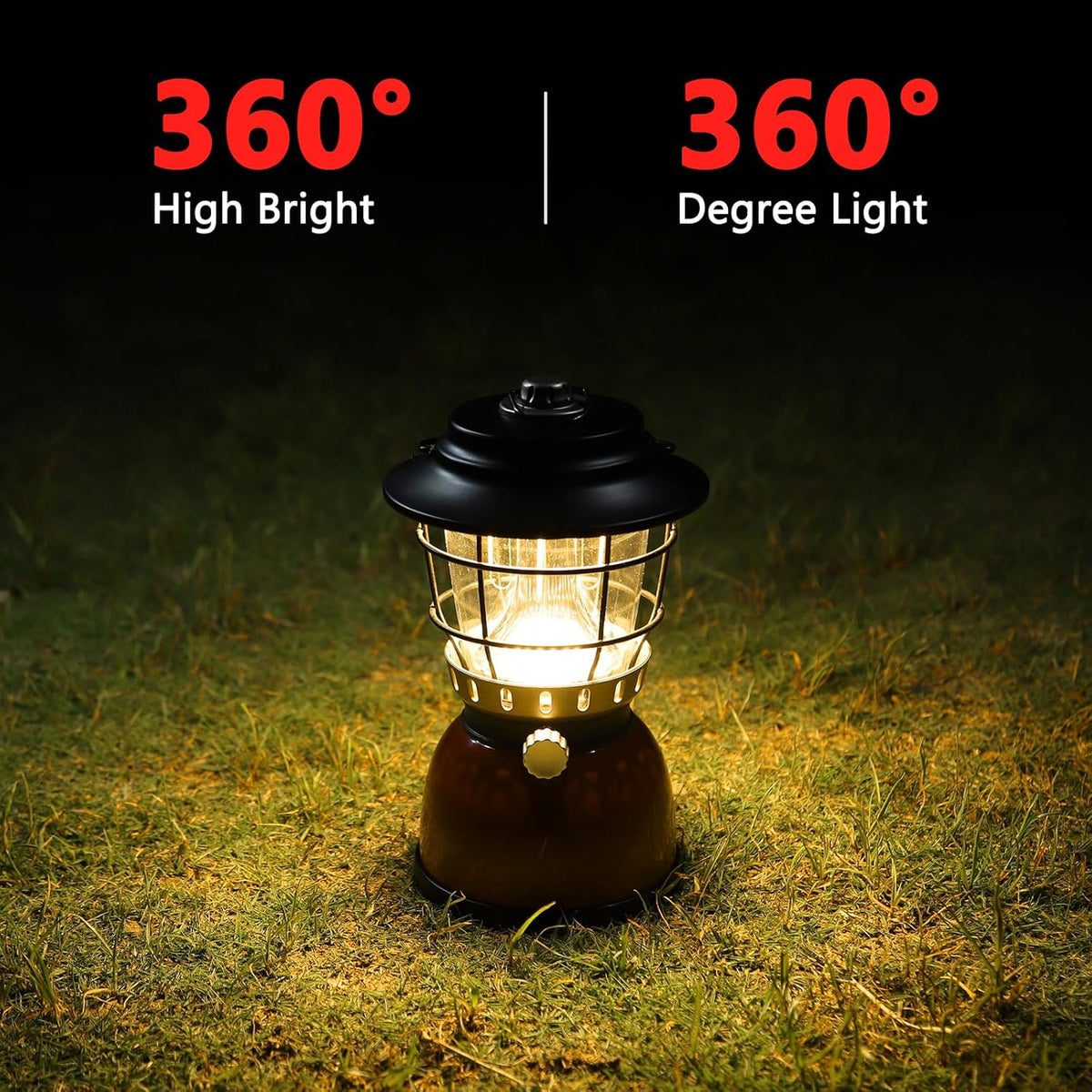 LED Camping Lantern Rechargeable Stepless Dimming Vintage Tent Lamp, 4000mAh Power Bank, IPX5 Waterproof Portable Hanging Camping Tent Light for Camping Hiking Emergency and Power Outage
