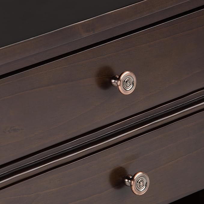 SIMPLIHOME Carlton Bedside Table - 24 inch Wide Solid Wood Nightstand Table in Dark Tobacco Brown, Transitional Bedroom Side or End Table with 2 Drawers, Open Storage Shelf and Bronze Hardware