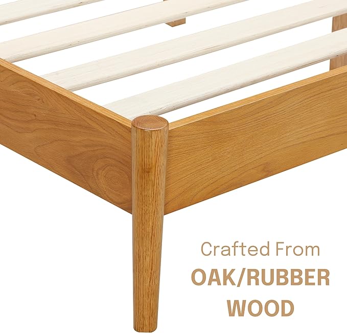 NTC Inno Wooden Bed Frame with Headboard, Solid Oak and Rubber Wood Foundation with Silent Slats and Wood Central Supports, 1000 Lb Capacity, Effortless Assembly, King - Rustic Oak