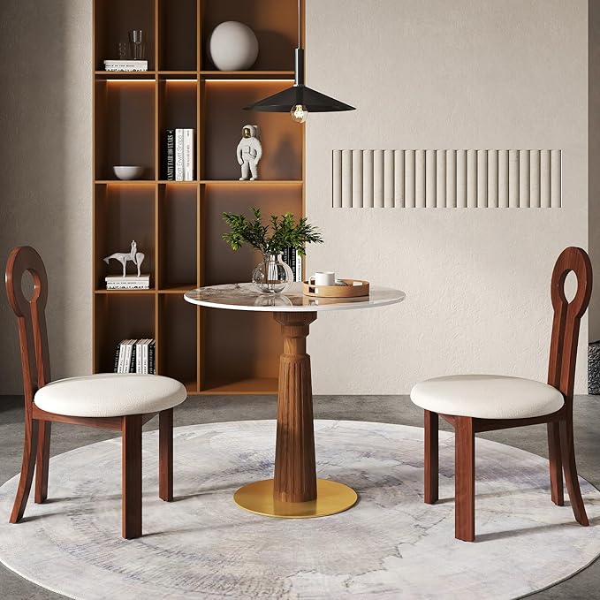 Sintered Stone Office Table and Chair Set - 33.5" Round Table for Small Offices (Light Brown Leg and Pandora Top, 1 Table and 2 Chairs)