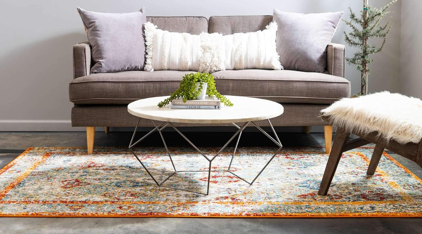 Unique Loom Rosso Collection Vintage, Traditional, Bohemian, Geometric, Distressed, Southwestern Area Rug, 5' 0" x 8' 0", Beige/Orange