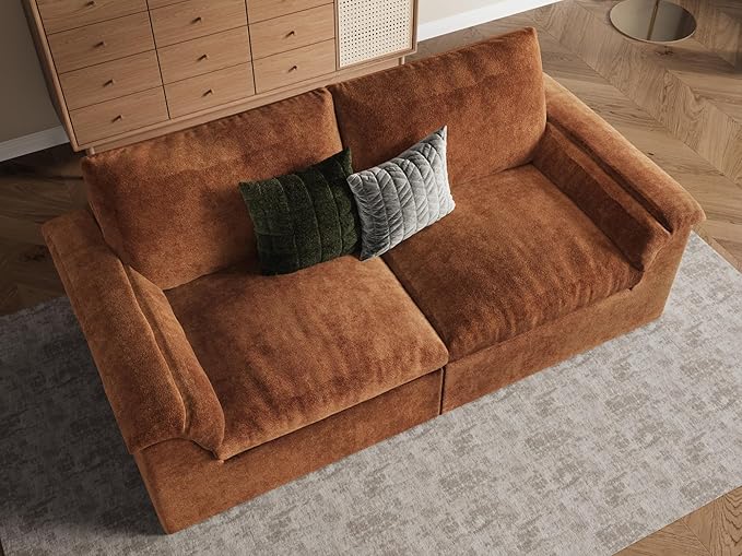EASE MOOSE Oversized Boneless Couch for Living Room, Sectional Cloud Sofa, Modular Cloud Couch Loveseat, 2-Seat Deep Sofas with Pillow for Bedroom, Apartment, No Assembly Required, Chenille (Brown)
