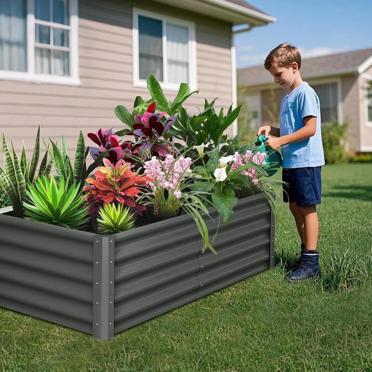 Large Outdoor Planter Boxes Kit Set of 2,6x3x1.5ft Galvanized Raised Bed Planter with Open-Ended Base Design, Elevated for Outdoor Plants, Durable Raised Bed for Gardening,Green