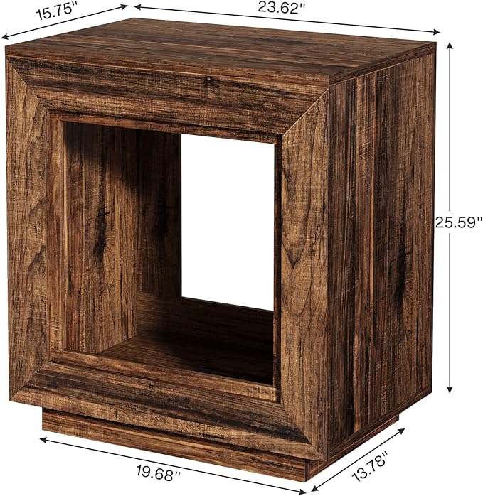 Tribesigns Rustic Brown End Table, 24" Side Table with Storage Shelf, Farmhouse Style Nightstand Bedside Table for Small Spaces, Bedroom, Living Room, Entryway, Easy Assembly (2, Brown)