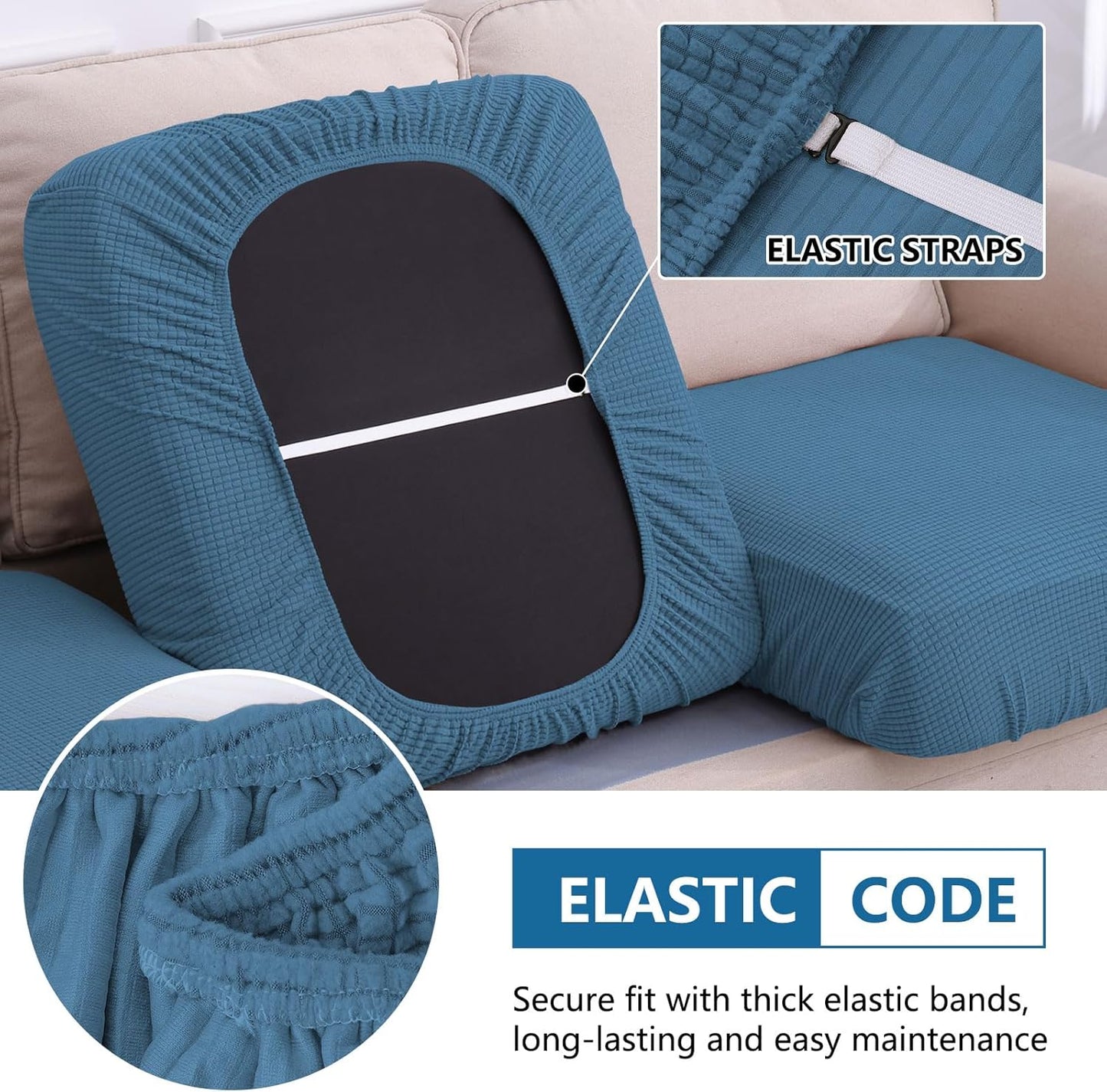 hyha Waterproof Sectional Couch Covers, Non Slip Sofa Couch Cushion Covers L Shape, Thick Stretch Jacquard Fabric, Washable Sofa Slipcovers with Elastic Bottom (1 Piece for Chaise XL, Blue)