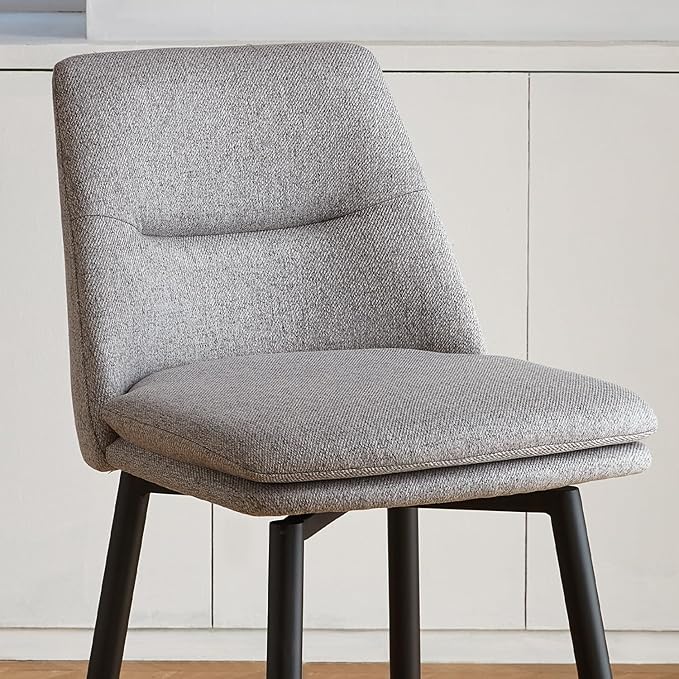 Grey Counter Height Bar Stools Set of 2, 26 Inch Seat Height with Back and Metal Legs, 360° Swivel Upholstered Fabric Swivel Bar Stools