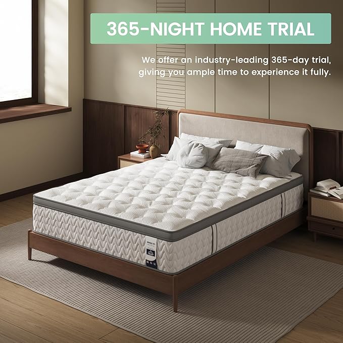 Full Mattress 12 Inch – Hybrid Mattresses for Back Pain, Extra Lumbar & Shoulder Support, Fiberglass-Free & No Odor, 365-Night Trial