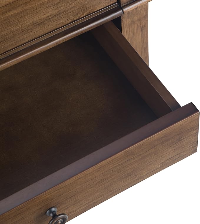 SIMPLIHOME Carlton Bedside Table - 24 inch Wide Solid Wood Nightstand Table in Rustic Natural Aged Brown, Transitional Bedroom Side or End Table with 2 Drawers, Open Storage Shelf and Bronze Hardware