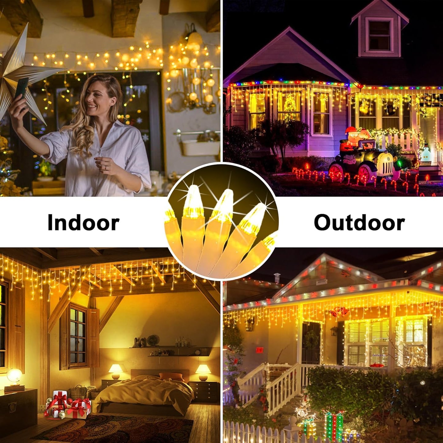 66FT 666 LED Outdoor Christmas Lights - 148 Ice Drops, 12 Pro Modes with Timer Memory & Brightness, Waterproof Hanging Ice String Light for Holiday Wedding Garden Fence House Decor (Warm White)