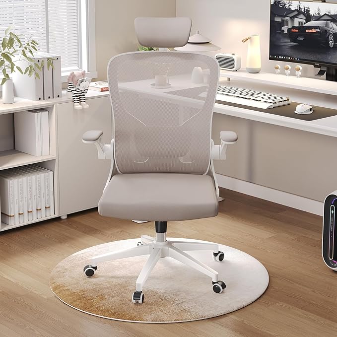 Ergonomic Office Chair, High-Back Mesh Computer Desk Chair with Adjustable Height, Lumbar Support, Flip-Up Armrests,headrest，and Swivel Rolling Design for Home and Office Use