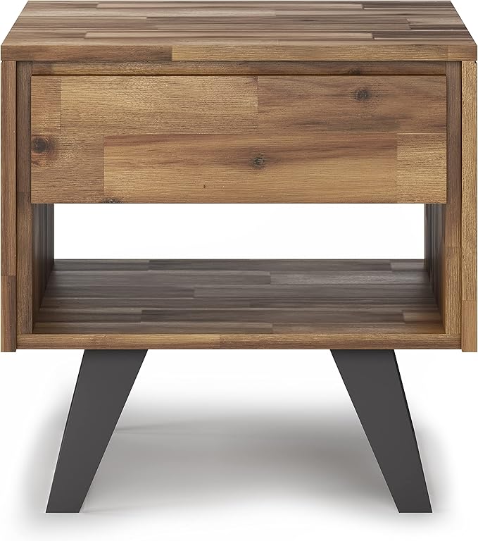 SIMPLIHOME Lowry SOLID ACACIA WOOD and Metal 22 Inch Wide Square Modern Industrial End Side Table in Distressed Golden Wheat, For the Living Room and Bedroom