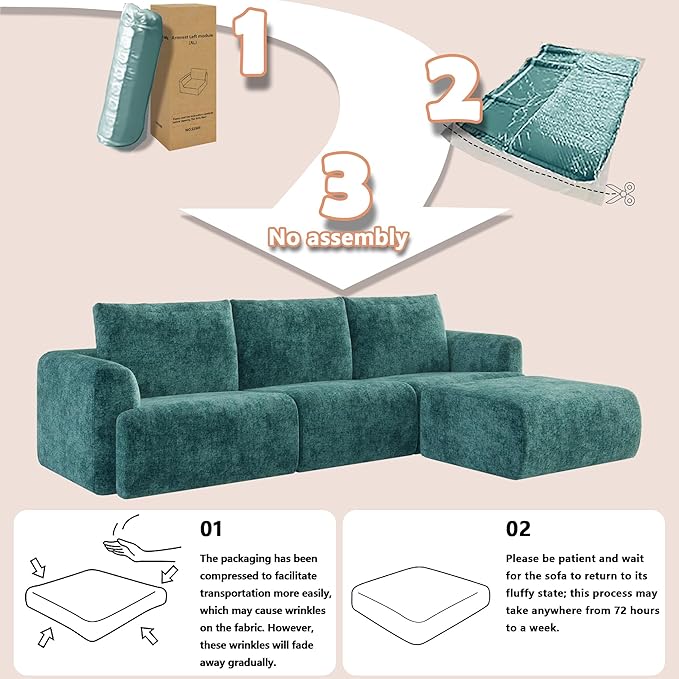 EASE MOOSE Boneless Modular Cloud Couch, Oversized U-Shaped Sectional Sofa for Living Room with Ottoman, Extra Large Movable Couches, 6-Deep-Seat Sofas for Bedroom, Apartment, Chenille (Blue)