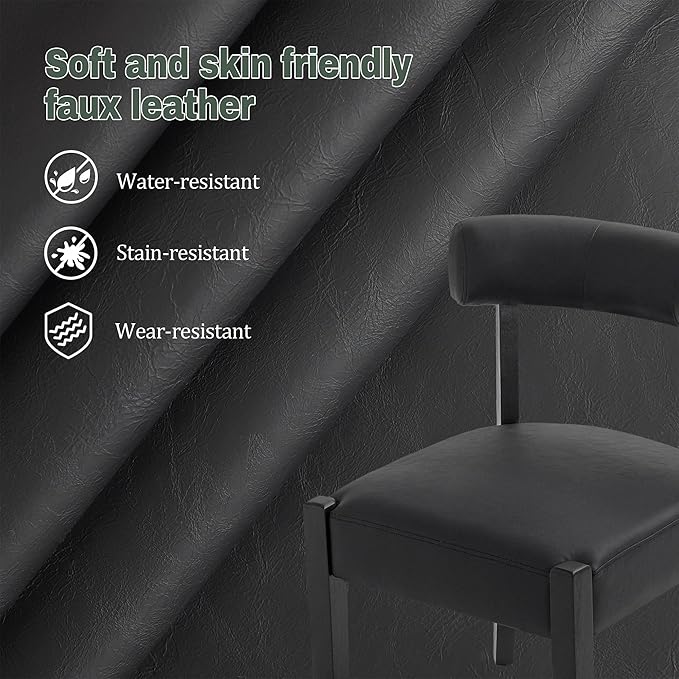 Modern Black Dining Chairs Set of 4, Faux Leather Upholstered Kitchen & Dining Room Chairs, Mid Century Modern Wooden Dining Chairs Oversized Sturdy Rounded Chairs Curved Back
