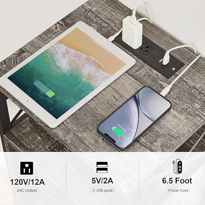 VECELO Misty Gray End Table with USB Ports and Outlets,24 Inch Nightstands with Charging Station and Storage Shelf for Bedroom,Living Room, 2 Set