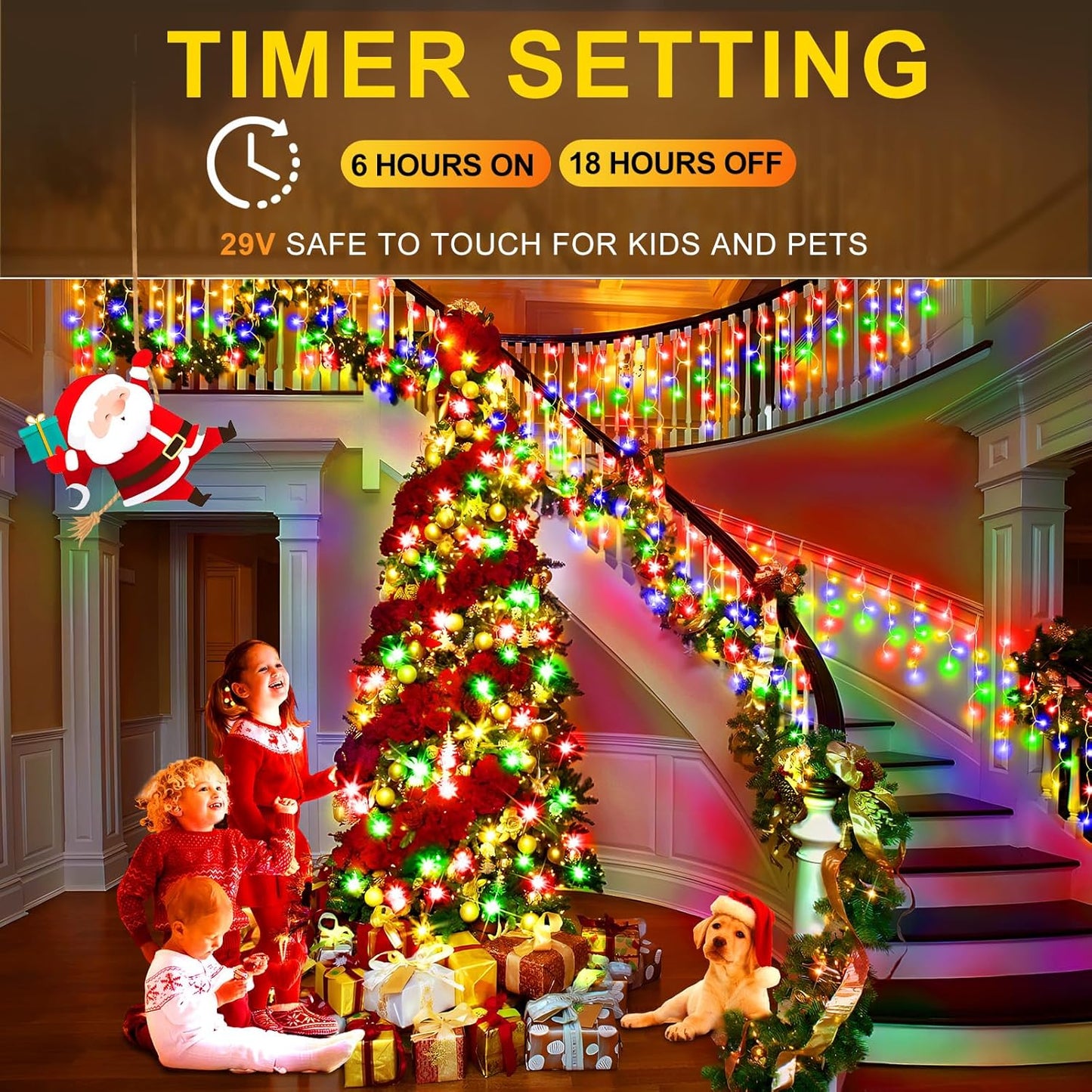 KNONEW 99ft 1216 LED Christmas Lights Outdoor 8 Modes Curtain Fairy String Light with 228 Drops, Clear Wire LED String Light Decor for Wedding Party Christmas Decorations(Multicolor)