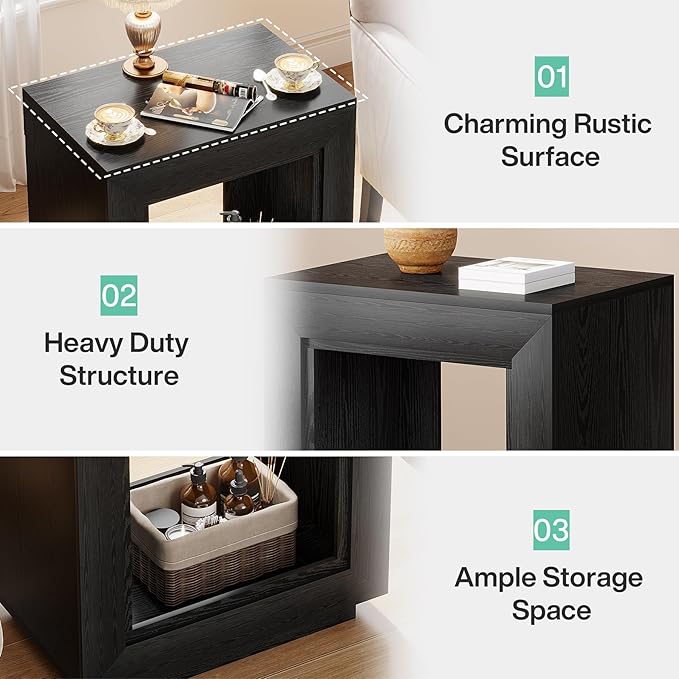 Tribesigns Rustic Wood End Table, 2 Tiered Square Side Table with Storage Shelf, Industrial Sofa Side Table for Living Room, Entrance (1, Dark)