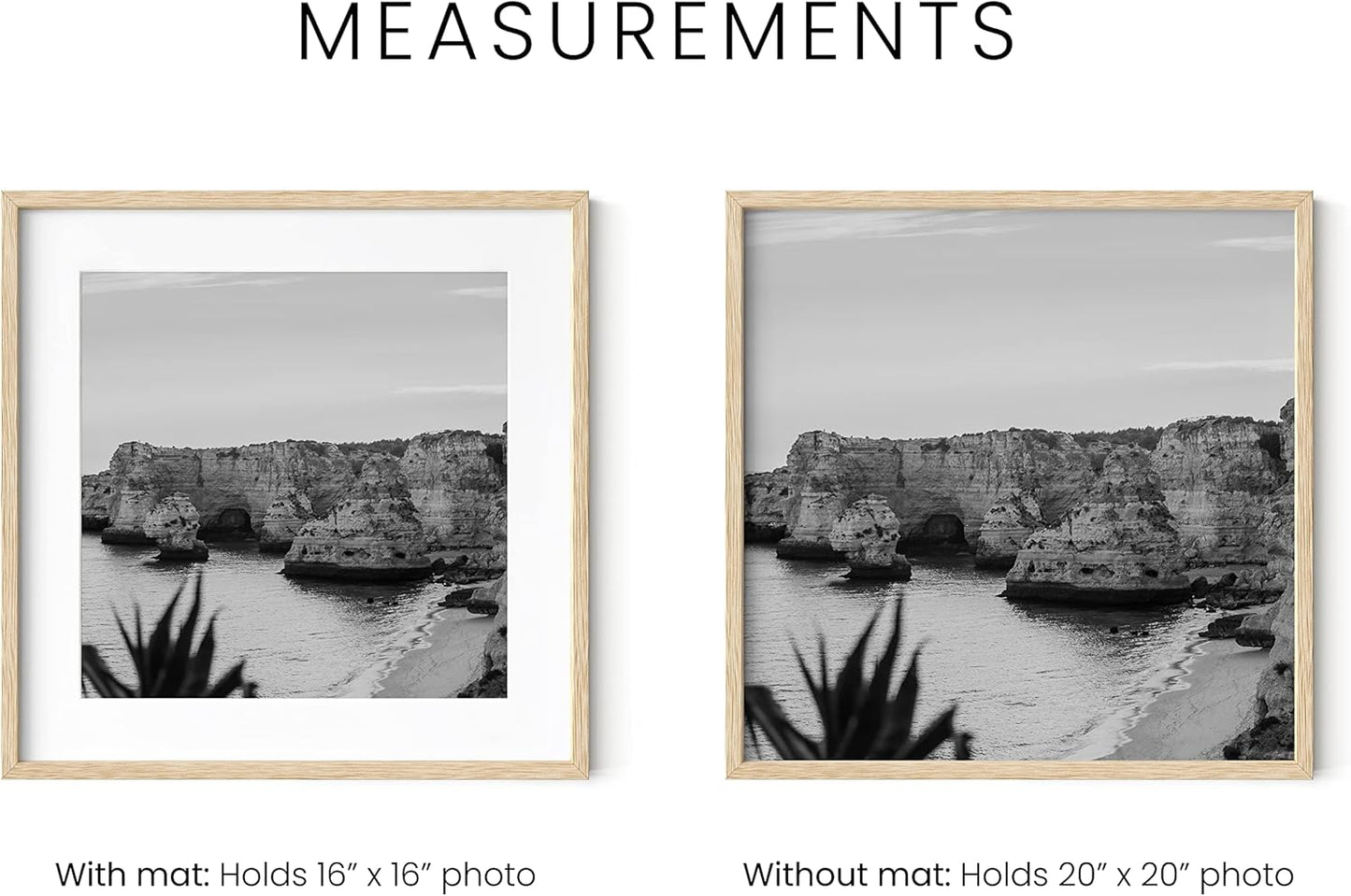 HAUS AND HUES Solid Oak Wood 20”x20” Picture Frames Matted to 16”x16” Set of 4 - Square Frames 20x20, Natural Picture Frames 20x20, Square Frame Wood, 20x20 Frames for Wall Art (Beige Oak Frames)