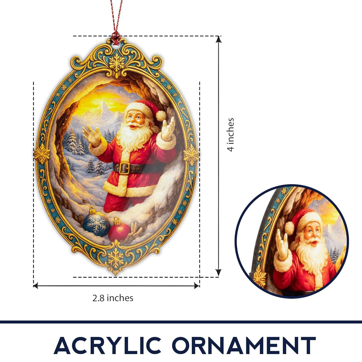 Santa Ornament – Christmas Decor | Santa Claus Ornament + Holiday Keepsake – Gift for Kids and Family – Christmas Ornament 2025 – Suncatcher Effect Stained Glass Window Hanging – Car Hanging