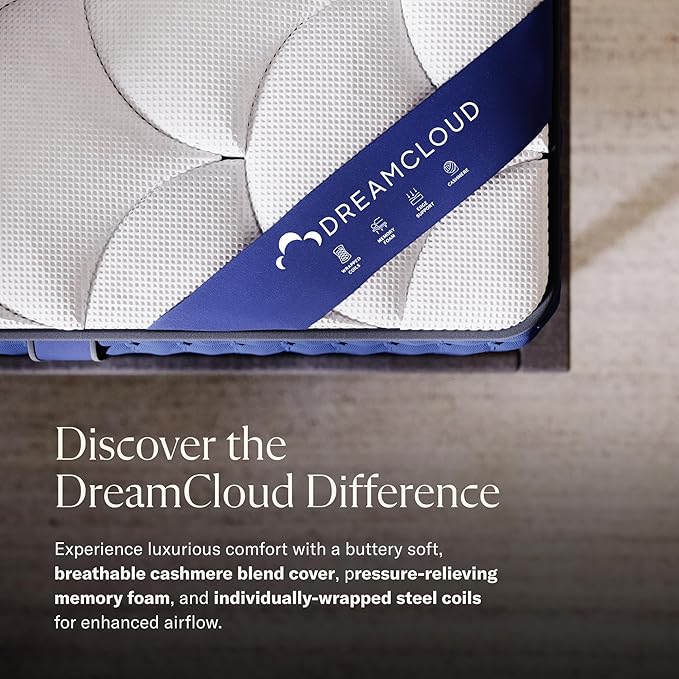 DreamCloud 12" Twin Mattress - Luxury Hybrid Gel Memory Foam - 365 Night Trial - Premium Pressure-Relieving Layers - Forever Warranty - Mattress in a Box - CertiPUR-US Certified
