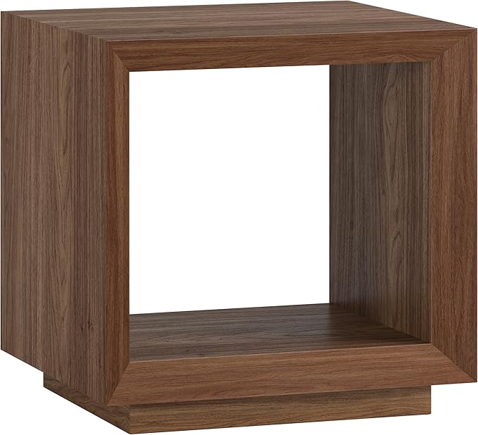 Henn&Hart 22" Modern Square Wooden End Table, Side Table, Nightstand with Open Display Shelf for Living Room, Office, Family Room, or Bedroom, Satin Walnut