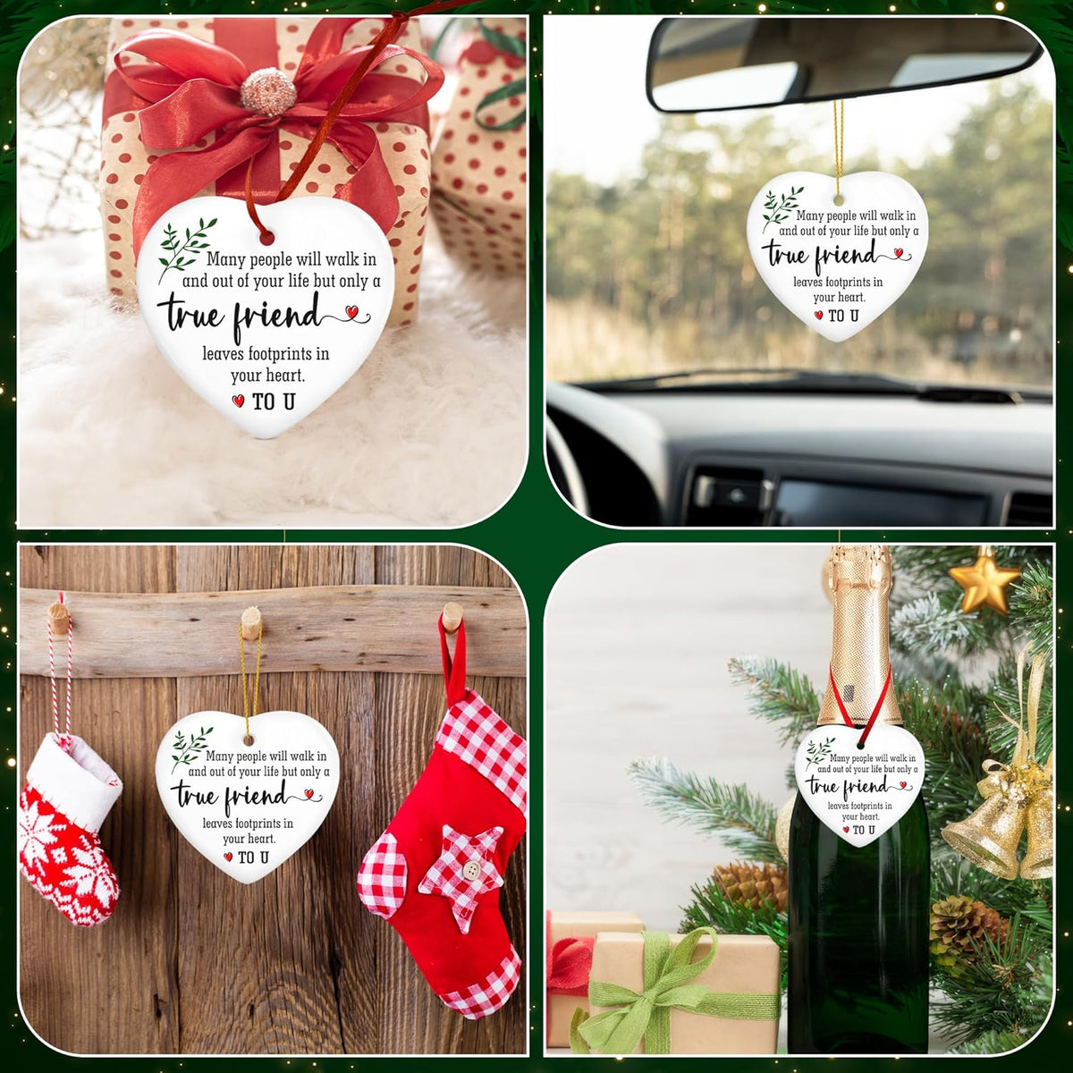 OASSIE Friend Gifts for Women - Ceramic Christmas Ornaments 2025 for Tree Decorations - Friendship Gifts for Women Friends, Inspirational Friend Gift Ideas, Friends Ornament for Christmas Decorations