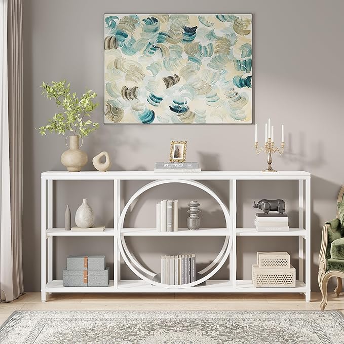 Tribesigns 70.9 inch Sofa Console Table, Modern Extra Long Entryway Tables with 3 Tier Storage Shelves Metal Frame for Foyer Hallway Living Room Behind Couch, Pure White