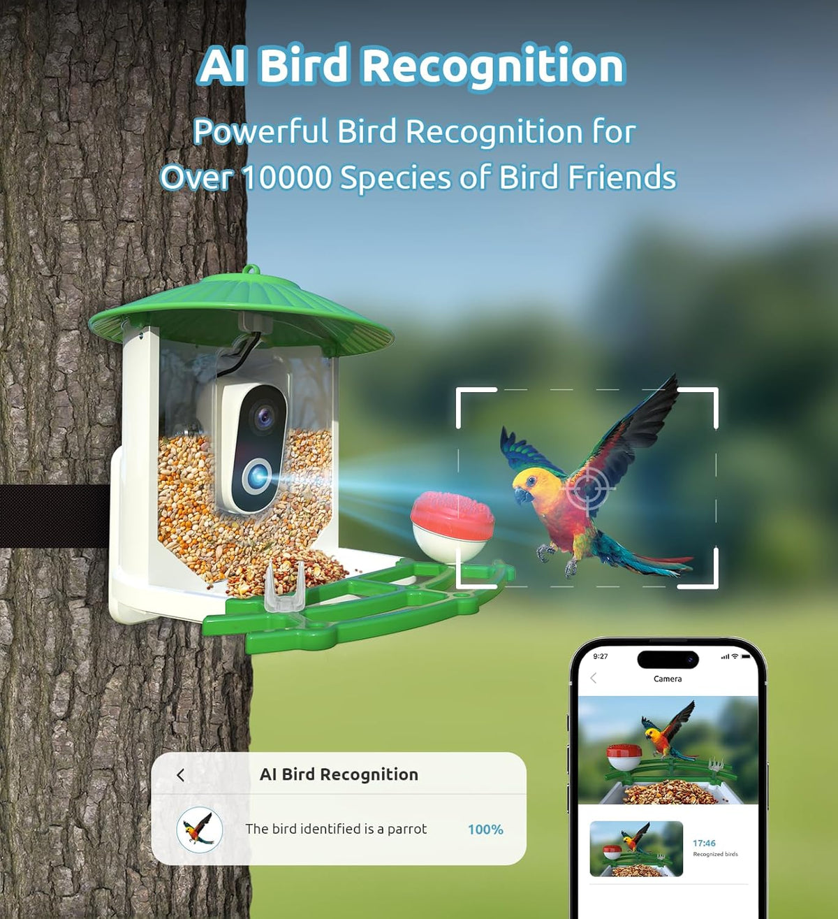 Bird Feeder with Camera, 2K HD AI Smart Identify BirdSpecies Video Camera with Solar Panel Outdoors Birdhouse with Cam, Instant Arrival Alerts, Capture BirdVideo Ideal Present for Bird Lover