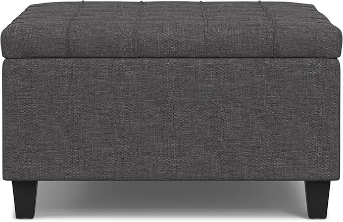 SIMPLIHOME Harrison 30 inch Wide Transitional Square Small Coffee Table Storage Ottoman in Slate Grey , Assembled, For the Living Room and Bedroom